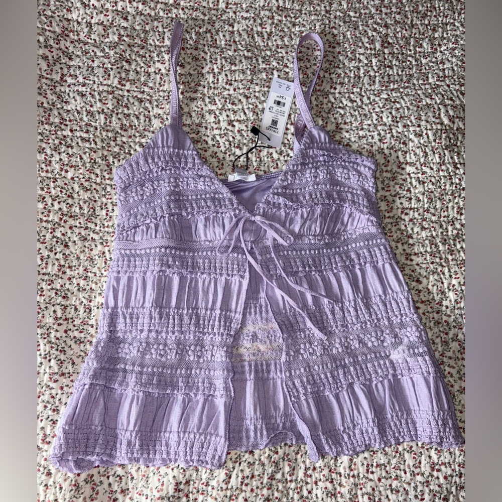 Layered lace purple camisole top from Garage